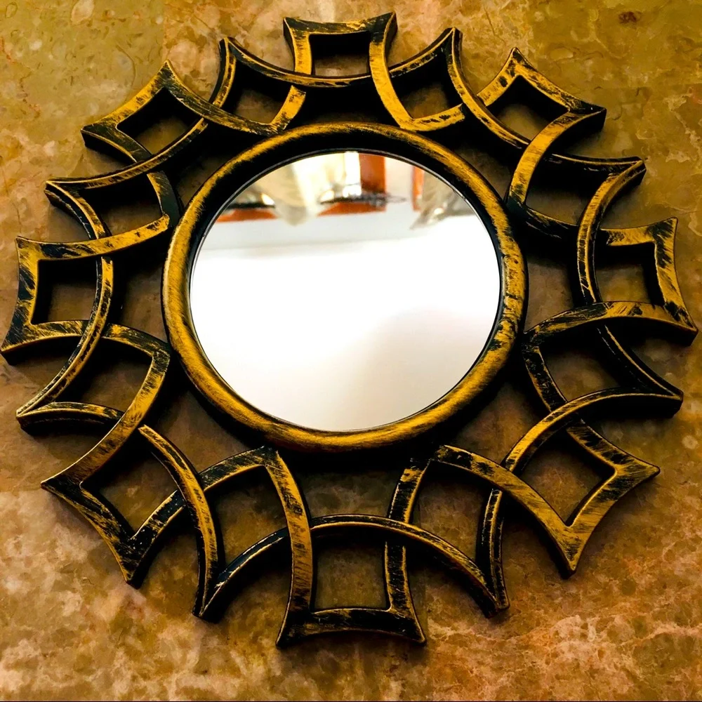 Distressed Gold & Black Decorative Accent Mirror